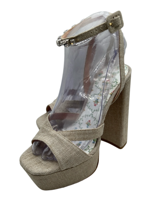 Hill House Shoe Size 36.5 Beige & Silver Canvas Crystal Embellishments Sandals Beige & Silver / 36.5