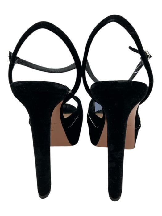 Aquazzura Shoe Size 36.5 Black & Silver Velvet Ball Bead Trim Peep Toe Sandals Black & Silver / 36.5