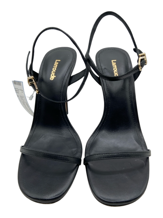 Larroude Shoe Size 6 Black Leather open toe Ankle Buckle Skinny Strap Sandals Black / 6
