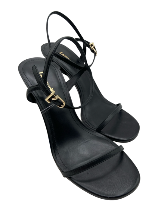 Larroude Shoe Size 6 Black Leather open toe Ankle Buckle Skinny Strap Sandals Black / 6