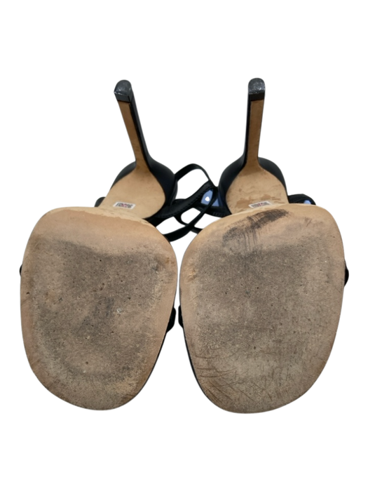 Larroude Shoe Size 6 Black Leather open toe Ankle Buckle Skinny Strap Sandals Black / 6