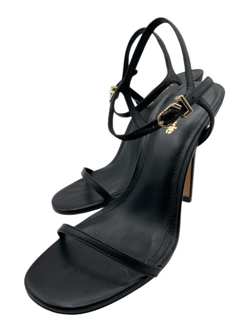 Larroude Shoe Size 6 Black Leather open toe Ankle Buckle Skinny Strap Sandals Black / 6