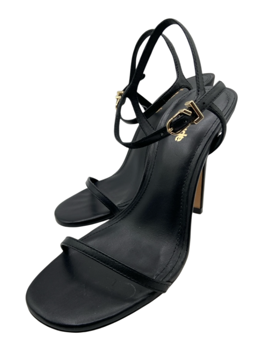 Larroude Shoe Size 6 Black Leather open toe Ankle Buckle Skinny Strap Sandals Black / 6