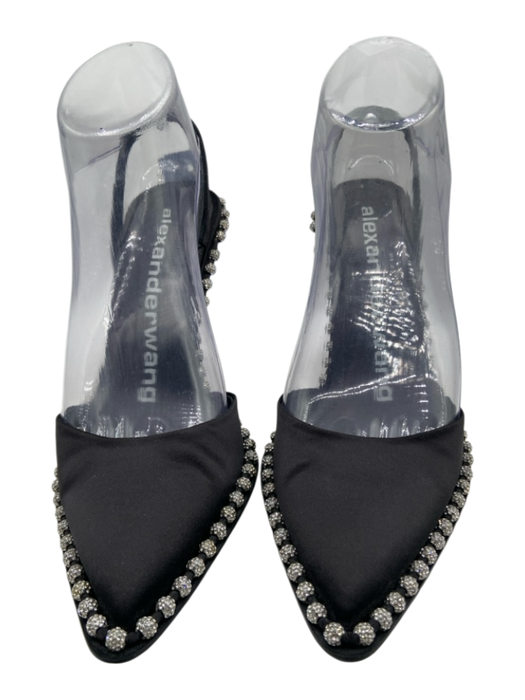 Alexander Wang Shoe Size 36.5 Black & Silver Satin Crystal Balls Pump Slingbacks Black & Silver / 36.5