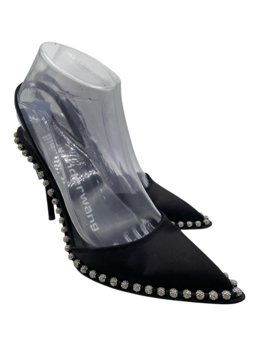 Alexander Wang Shoe Size 36.5 Black & Silver Satin Crystal Balls Pump Slingbacks Black & Silver / 36.5