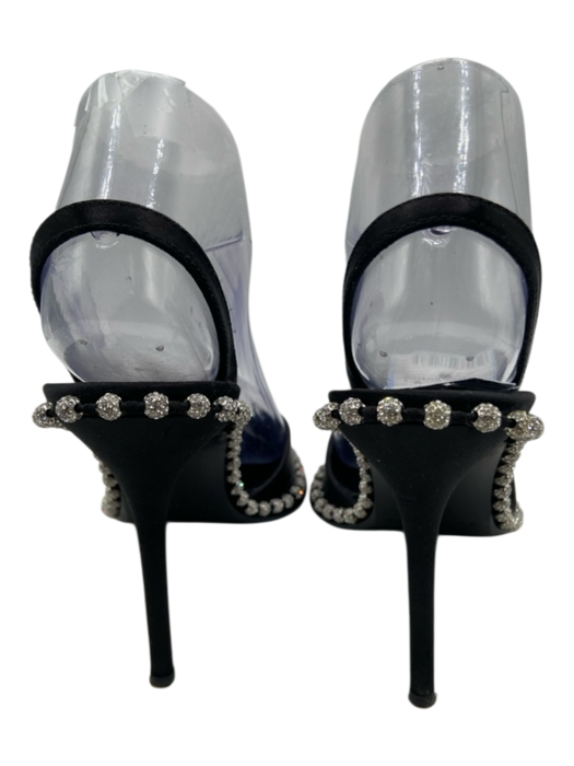 Alexander Wang Shoe Size 36.5 Black & Silver Satin Crystal Balls Pump Slingbacks Black & Silver / 36.5