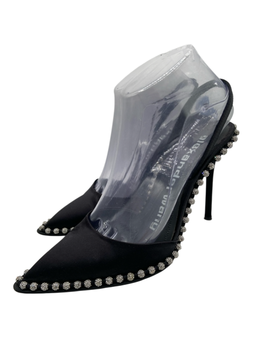 Alexander Wang Shoe Size 36.5 Black & Silver Satin Crystal Balls Pump Slingbacks Black & Silver / 36.5