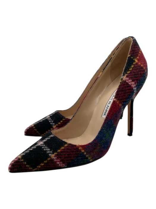 Manolo Blahnik Shoe Size 36.5 Red, Green, Blue Wool Plaid Pointed Toe Pumps Red, Green, Blue / 36.5