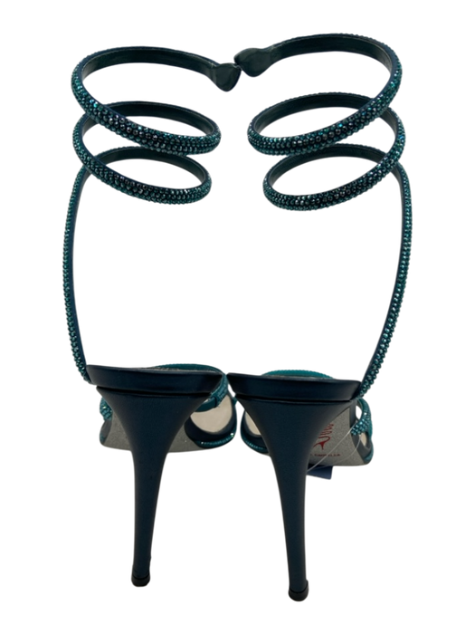 Rene Caovilla Shoe Size 36.5 Metallic Blue Satin & Jeweled Wrap Around Sandals Metallic Blue / 36.5