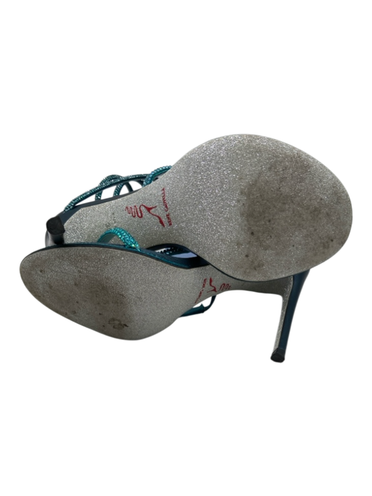 Rene Caovilla Shoe Size 36.5 Metallic Blue Satin & Jeweled Wrap Around Sandals Metallic Blue / 36.5
