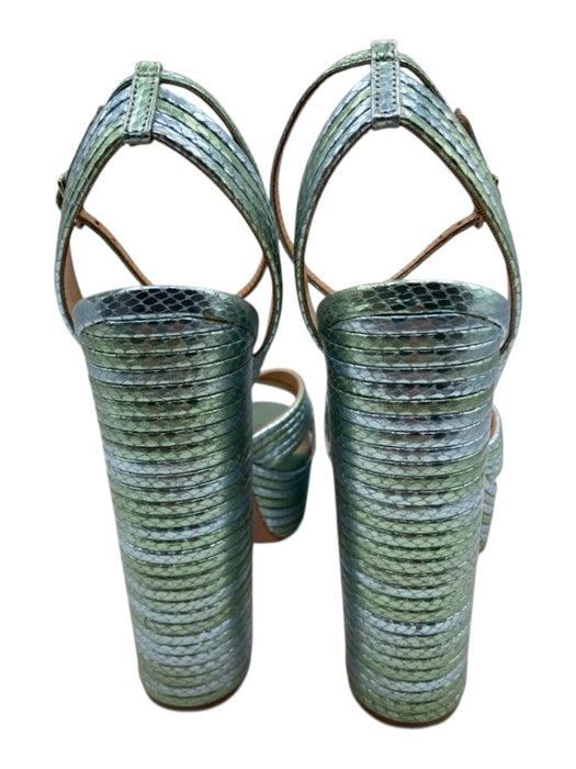 Aquazzura Shoe Size 36.5 Seafoam & Blue Metallic Leather Snake Embossed Sandals Seafoam & Blue Metallic / 36.5