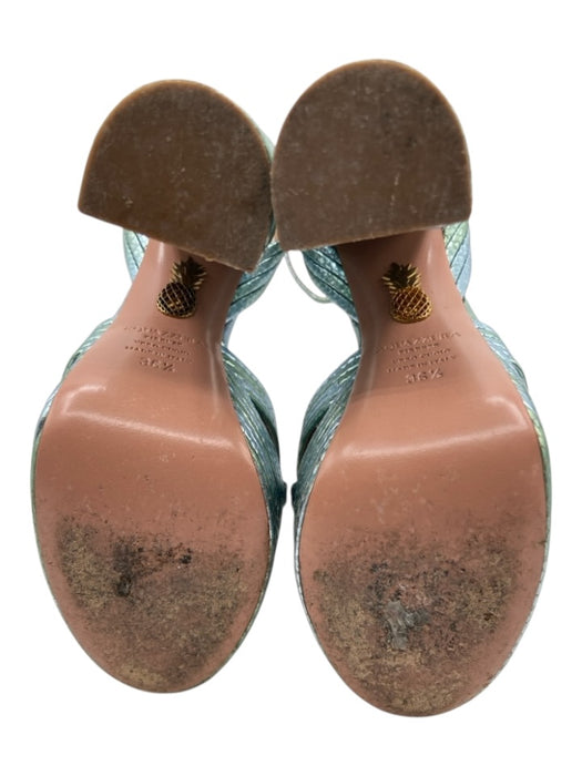 Aquazzura Shoe Size 36.5 Seafoam & Blue Metallic Leather Snake Embossed Sandals Seafoam & Blue Metallic / 36.5