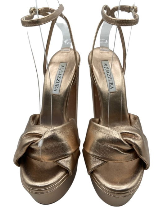 Aquazzura Shoe Size 37 Bronze Gold Metallic Leather Criss Cross Knot Sandals Bronze Gold Metallic / 37