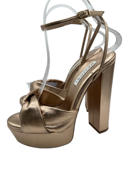 Aquazzura Shoe Size 37 Bronze Gold Metallic Leather Criss Cross Knot Sandals Bronze Gold Metallic / 37