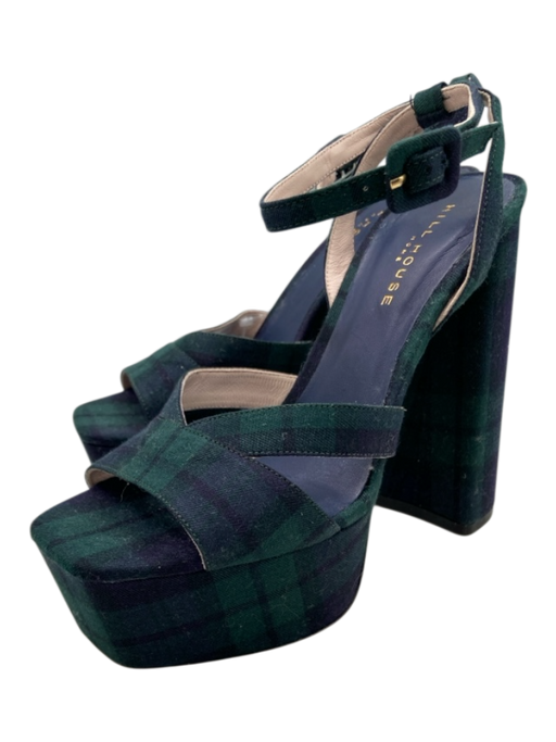 Hill House Shoe Size 36.5 Navy blue & green Cotton Canvas Plaid Platform Sandals Navy blue & green / 36.5