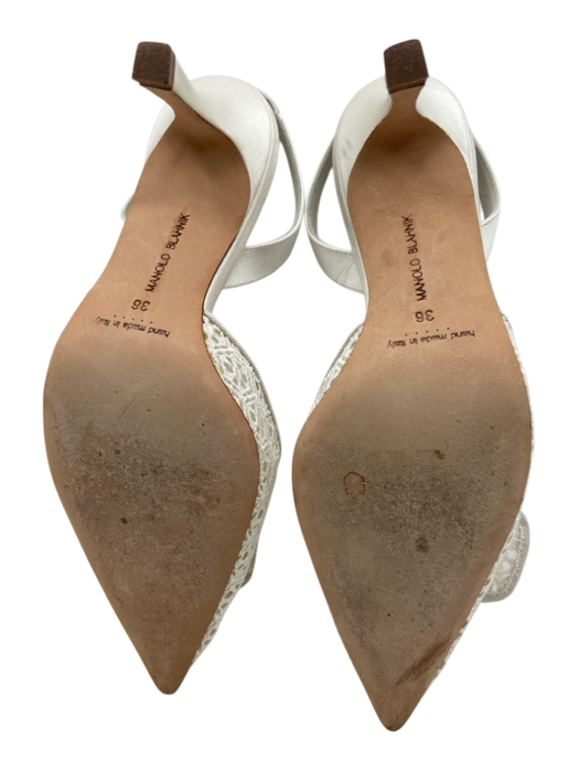 Manolo Blahnik Shoe Size 36 White & Cream Lace Embroidered Buckle Slingbacks White & Cream / 36