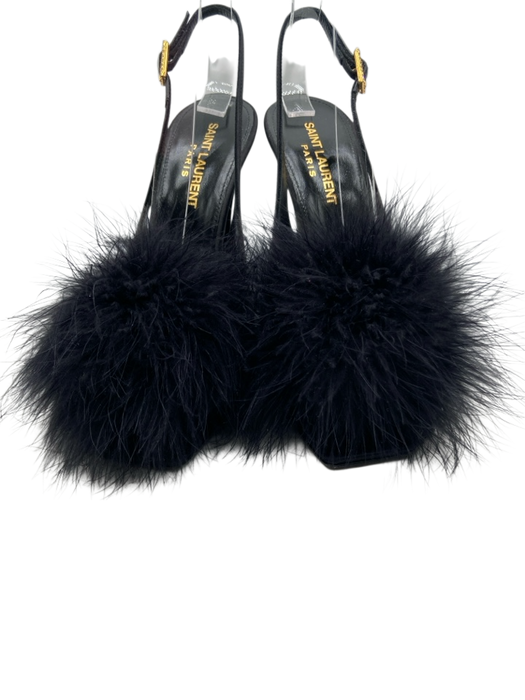 Saint Laurent Shoe Size 36 Black Satin Feather Open Toe Pump Slingbacks Black / 36