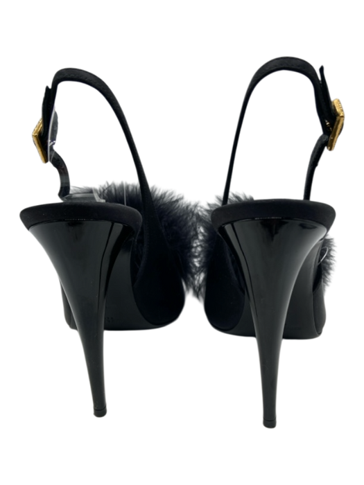 Saint Laurent Shoe Size 36 Black Satin Feather Open Toe Pump Slingbacks Black / 36