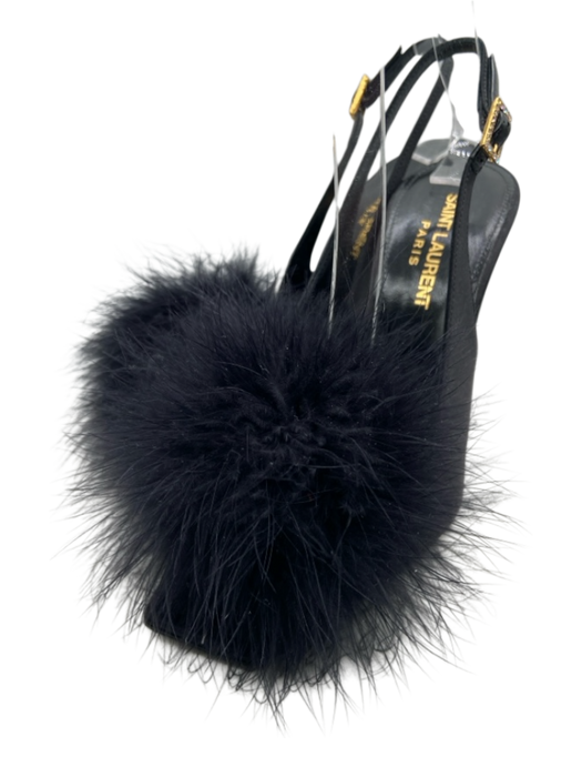 Saint Laurent Shoe Size 36 Black Satin Feather Open Toe Pump Slingbacks Black / 36