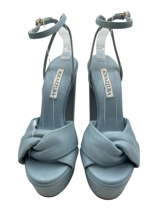Aquazzura Shoe Size 36.5 Light Blue Leather Criss Cross Knot Peep Toe Sandals Light Blue / 36.5