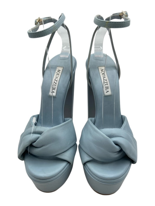 Aquazzura Shoe Size 36.5 Light Blue Leather Criss Cross Knot Peep Toe Sandals Light Blue / 36.5