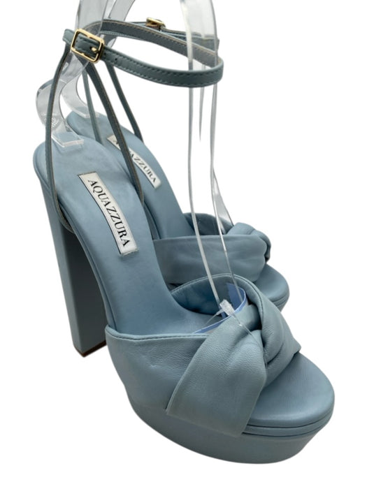 Aquazzura Shoe Size 36.5 Light Blue Leather Criss Cross Knot Peep Toe Sandals Light Blue / 36.5