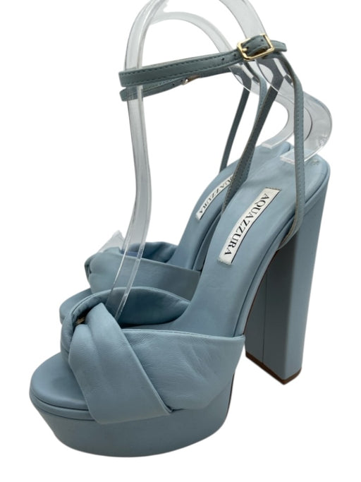 Aquazzura Shoe Size 36.5 Light Blue Leather Criss Cross Knot Peep Toe Sandals Light Blue / 36.5