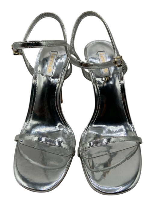 Larroude Shoe Size 7 Silver Patent Leather Strappy Open Toe Ankle Buckle Sandals Silver / 7