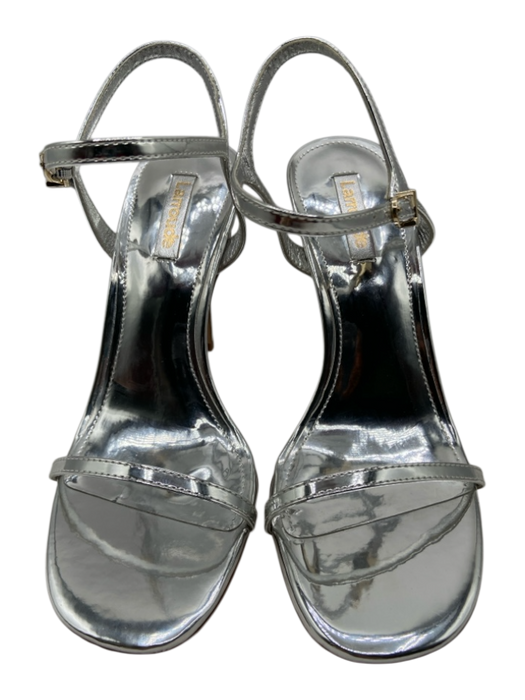Larroude Shoe Size 7 Silver Patent Leather Strappy Open Toe Ankle Buckle Sandals Silver / 7