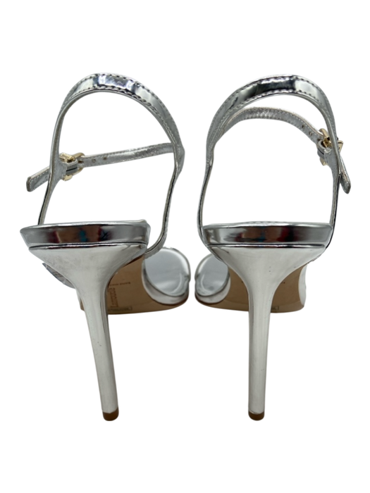 Larroude Shoe Size 7 Silver Patent Leather Strappy Open Toe Ankle Buckle Sandals Silver / 7