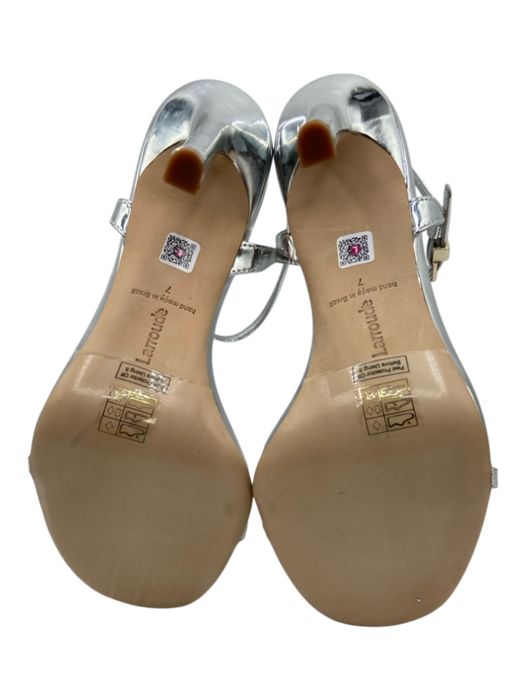Larroude Shoe Size 7 Silver Patent Leather Strappy Open Toe Ankle Buckle Sandals Silver / 7