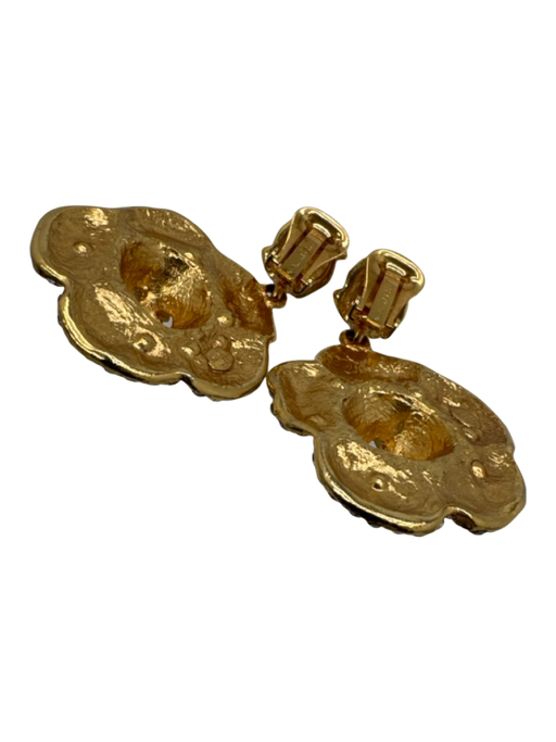 Oscar de la Renta Gold & Crystals Rosettes Clip On Earrings Gold & Crystals