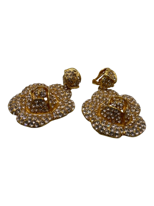 Oscar de la Renta Gold & Crystals Rosettes Clip On Earrings Gold & Crystals
