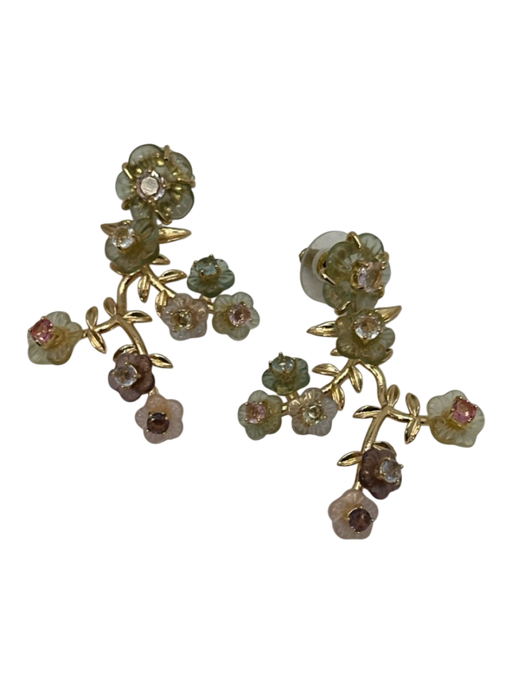 nicola bathie Gold, Clear, Pink metal & rhinestone Post Back Floral Earrings Gold, Clear, Pink