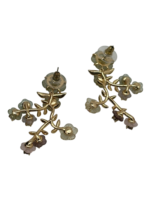 nicola bathie Gold, Clear, Pink metal & rhinestone Post Back Floral Earrings Gold, Clear, Pink