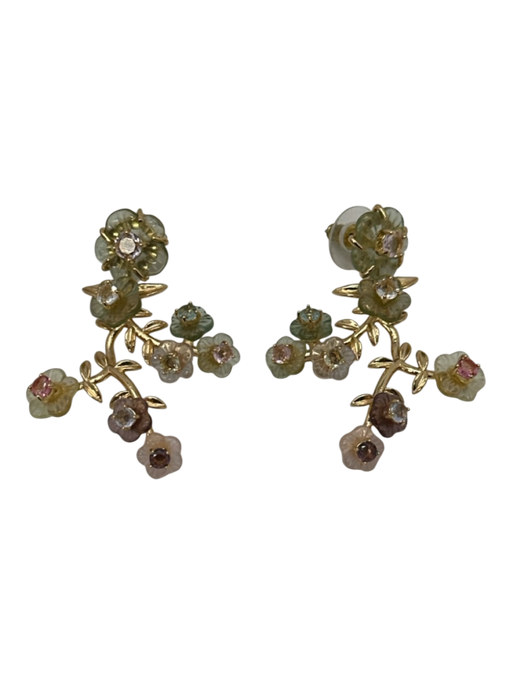 nicola bathie Gold, Clear, Pink metal & rhinestone Post Back Floral Earrings Gold, Clear, Pink