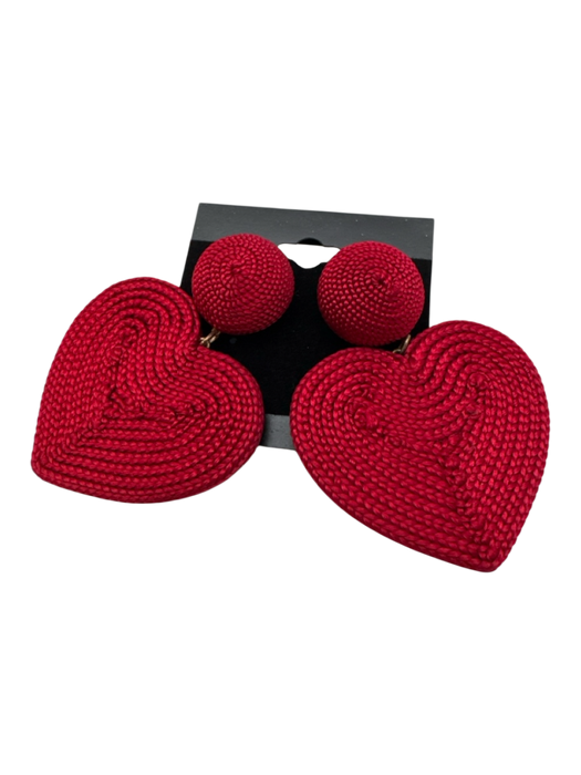 Rebecca De Ravenel Red Thread Wrapped Heart Post Back Earrings Red