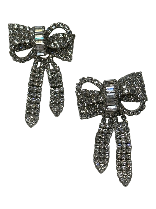 Jennifer Behr Silver Metal Rhinestone Crystals Bow Post Back Earrings Silver