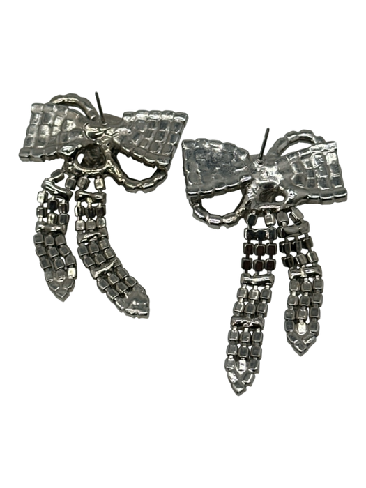 Jennifer Behr Silver Metal Rhinestone Crystals Bow Post Back Earrings Silver