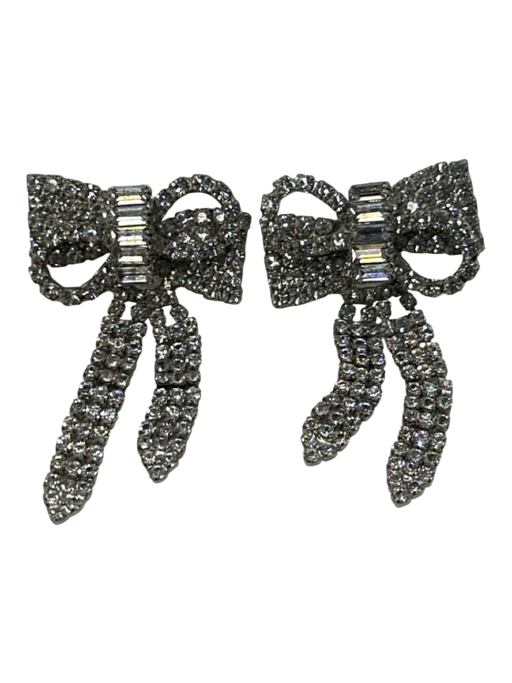 Jennifer Behr Silver Metal Rhinestone Crystals Bow Post Back Earrings Silver