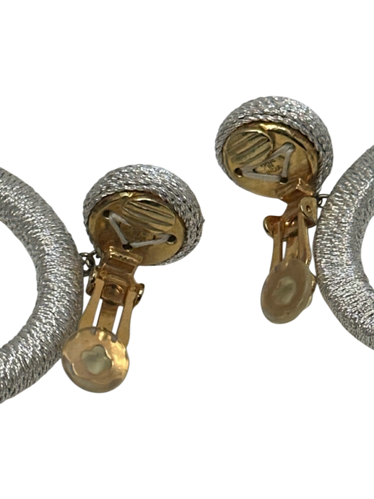 Rebecca De Ravenel Silver Thread Wrapped Open Circle Ball Clip On Earrings Silver