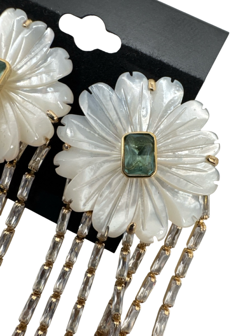 nicola bathie Pearl, Green, Gold Mother of Pearl Floral Dangle Earrings Pearl, Green, Gold