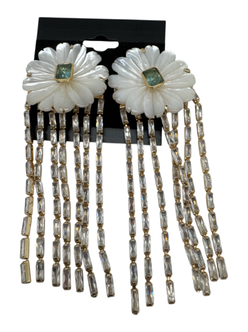 nicola bathie Pearl, Green, Gold Mother of Pearl Floral Dangle Earrings Pearl, Green, Gold