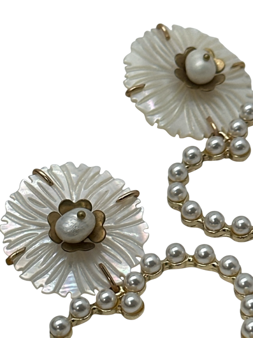 White Pearl & Gold Mother of Pearl Faux Pearl Open Heart Post Back Drop Earrings White Pearl & Gold