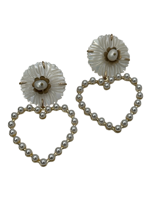 White Pearl & Gold Mother of Pearl Faux Pearl Open Heart Post Back Drop Earrings White Pearl & Gold