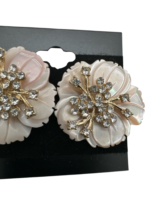 Pale Pink, Gold, Clear Mother of Pearl Crystals Floral Post Back Earrings Pale Pink, Gold, Clear