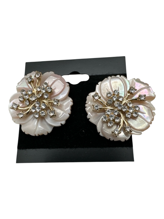 Pale Pink, Gold, Clear Mother of Pearl Crystals Floral Post Back Earrings Pale Pink, Gold, Clear