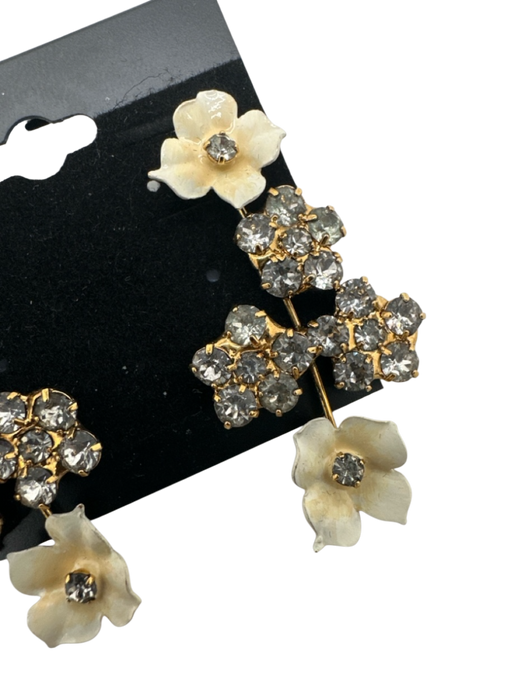 Yellow, Clear, Gold Metal Crystals Floral drop Post Back Earrings Yellow, Clear, Gold