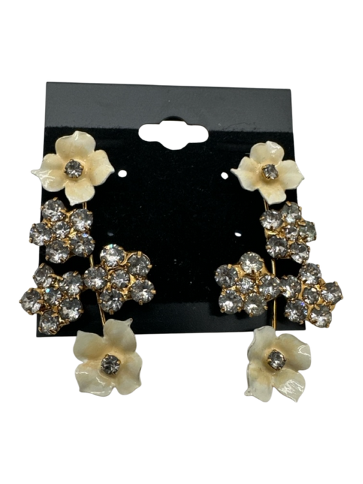 Yellow, Clear, Gold Metal Crystals Floral drop Post Back Earrings Yellow, Clear, Gold