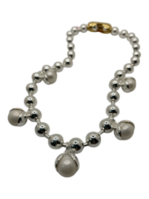 Mademoiselle Jacadi Silver, Gold, Pearl Plated Brass Ball Bead Chain Necklace Silver, Gold, Pearl